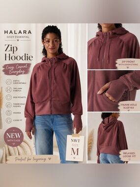 Halara Hooded Zip Up Sweatshirt Thumb Hole Casual Jacket Size M NWT‎